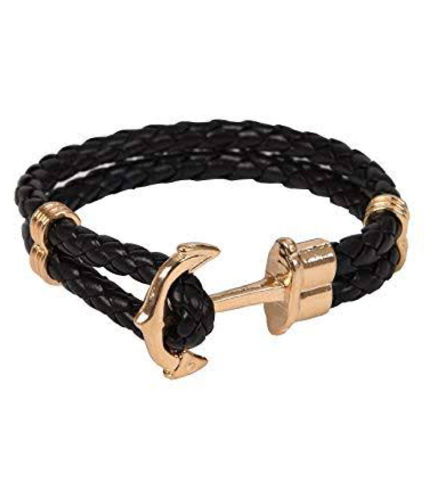 Combo of 3 Anchor Braided Rope & Leather Bracelet for Men and Women ...