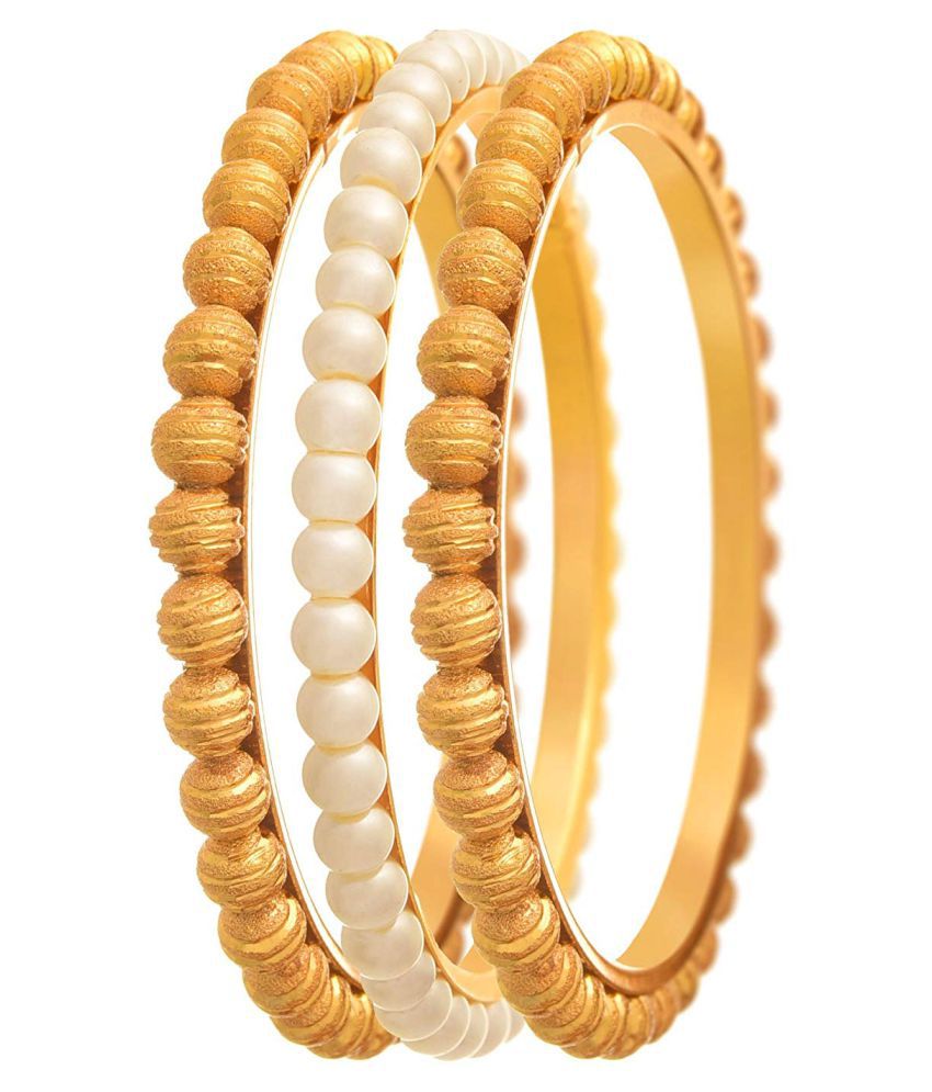     			Traditional Ethnic One Gram Gold Plated Golden Bead & Pearl Designer Bangle Set for Women & Girls