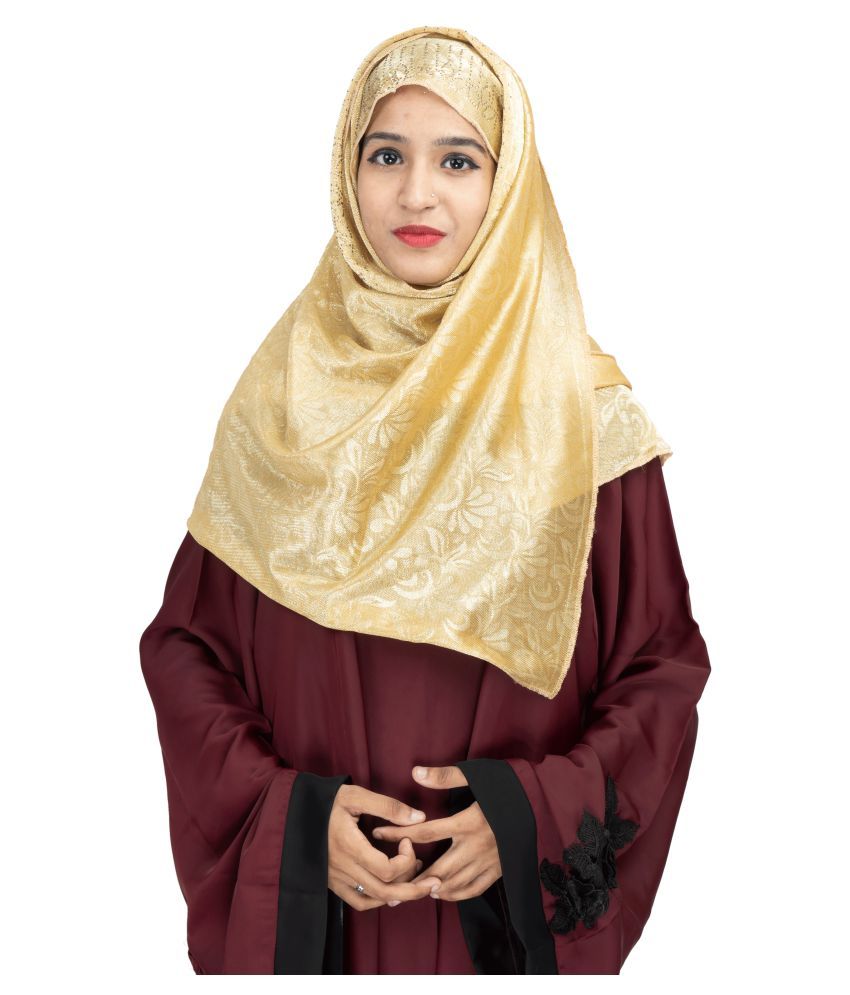 BRANDED BEBE Gold Cotton Stitched Hijab 