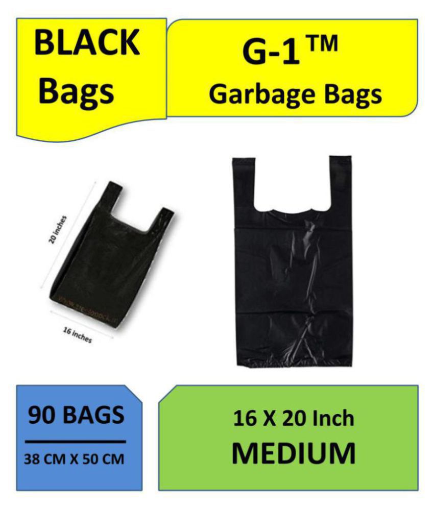     			G-1 - Garbage Bags with Handle Medium Black | 3 Packs | 90 Pcs | Dustbin Trash Waste Dustbin Disposable Covers - Size 16 X 20 inch