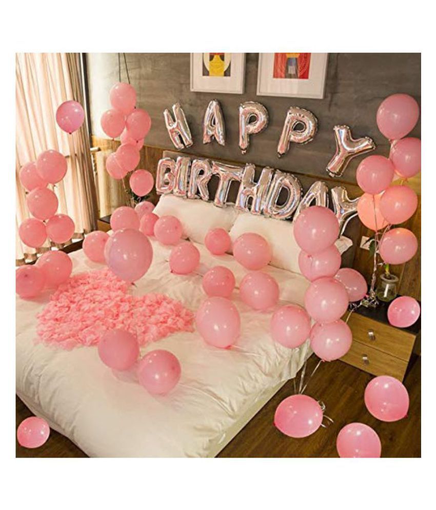     			Happy Birthday Letters (Silver) Toy Foil Balloon+30 Pink Metallic Balloons