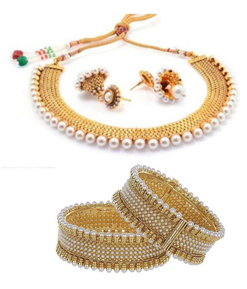 Ankur Imitation Jewellery Brass Golden Choker Contemporary/Fashion Gold Plated Necklace set