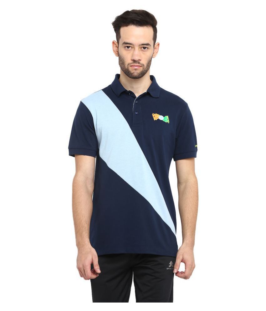     			OFF LIMITS Cotton Viscose Navy Color Block Polo T Shirt