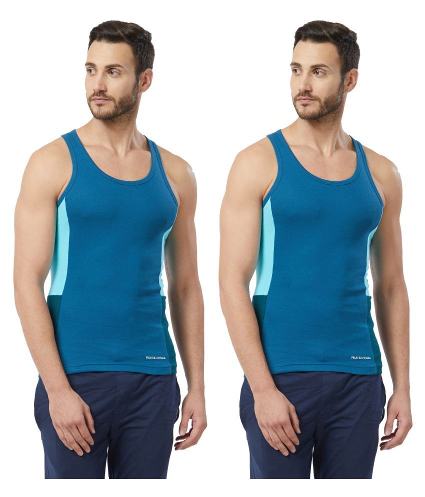     			Fruit Of The Loom Blue Sleeveless Vests Pack of 2