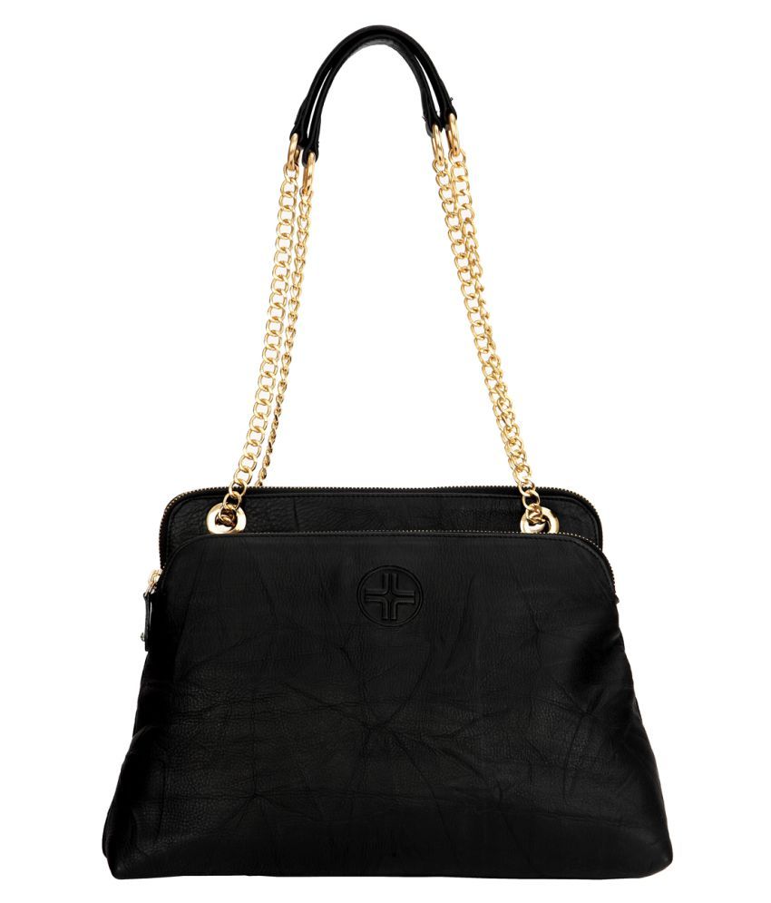 JL Collections Black Pure Leather Shoulder Bag
