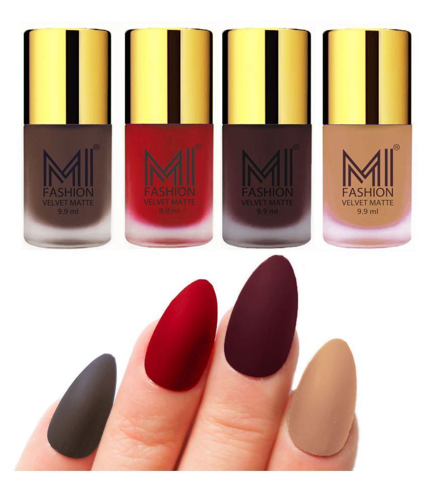     			MI FASHION Matte Nail Paint Set Combo Red Nail Polish Wine,Coffee Nude Matte Pack of 4 40 mL