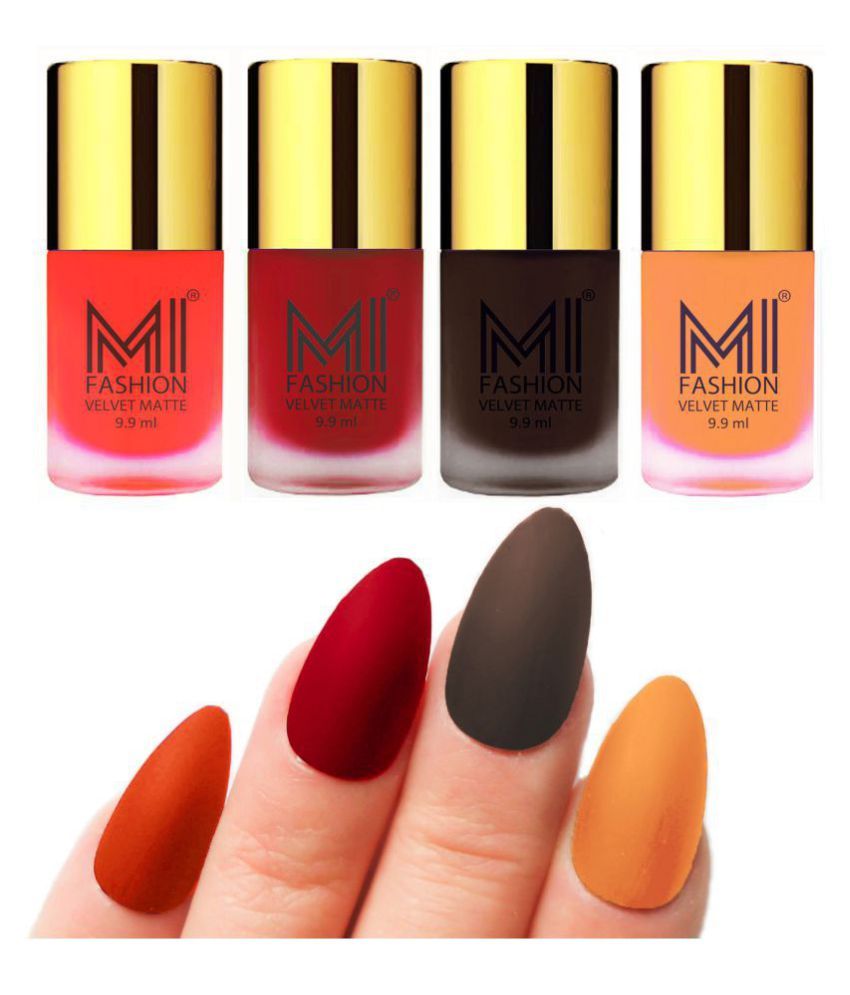     			MI FASHION Matte Nail Paint Set Combo Orange Nail Polish Brown,Saffron Red Matte Pack of 4 40 mL