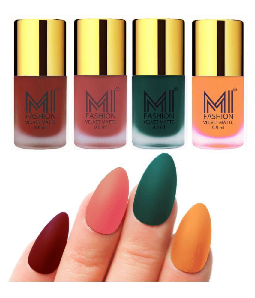     			MI FASHION Matte Nail Paint Set Combo Peach Nail Polish Red,Saffron Green Matte Pack of 4 40 mL