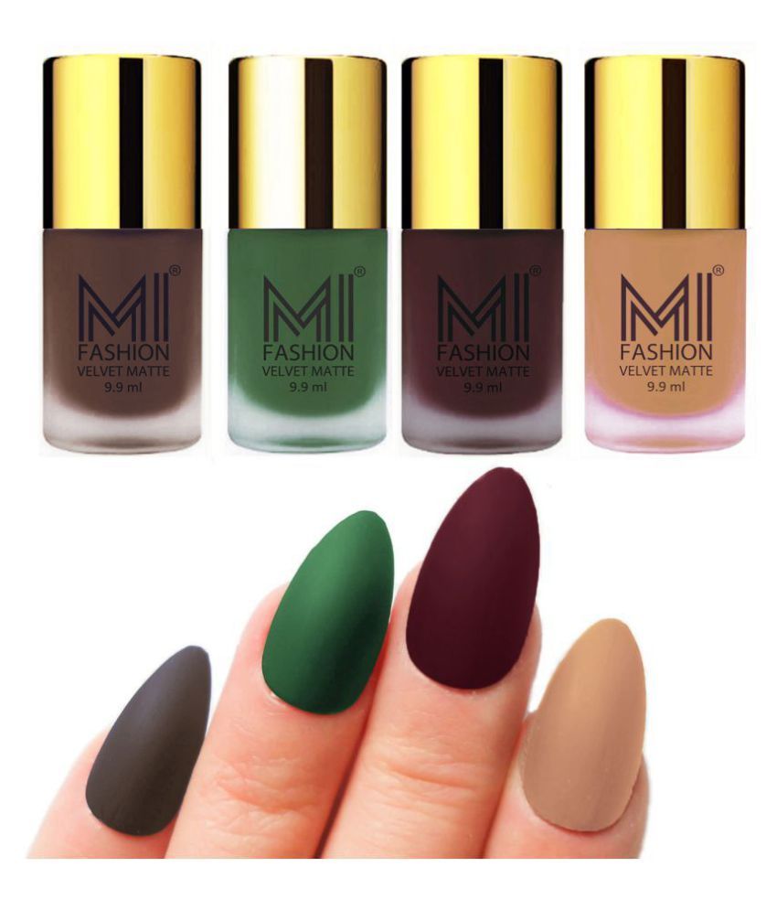     			MI FASHION Matte Nail Paint Set Combo Green Nail Polish Wine,Nude Coffee Matte Pack of 4 40 mL