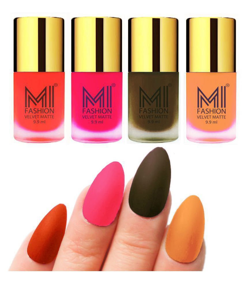     			MI FASHION Matte Nail Paint Set Combo Pink Nail Polish Olive Brown,Saffron Orange Matte Pack of 4 40 mL