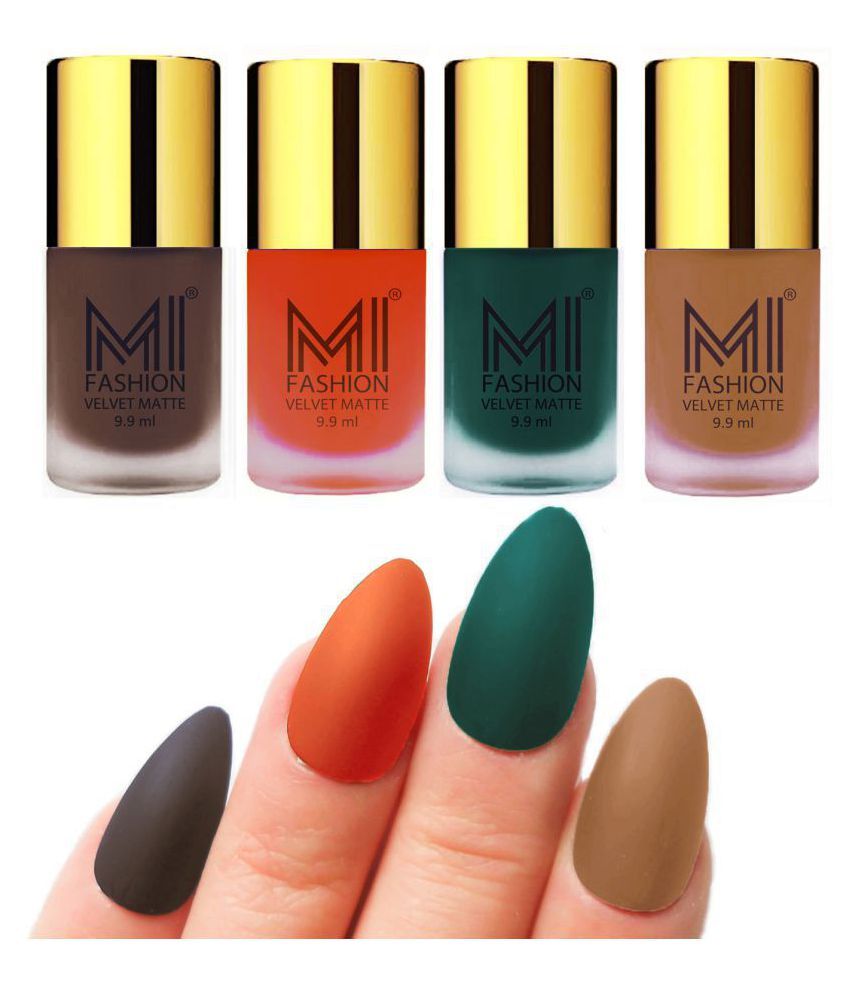     			MI FASHION Matte Nail Paint Set Combo Orange Nail Polish Dark Green,Coffee Nude Matte Pack of 4 40 mL