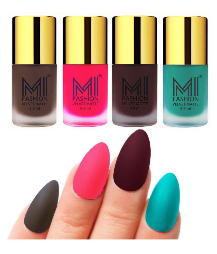     			MI FASHION Matte Nail Paint Set Combo Pink Nail Polish Coffee,Sky Blue Wine Matte Pack of 4 40 mL