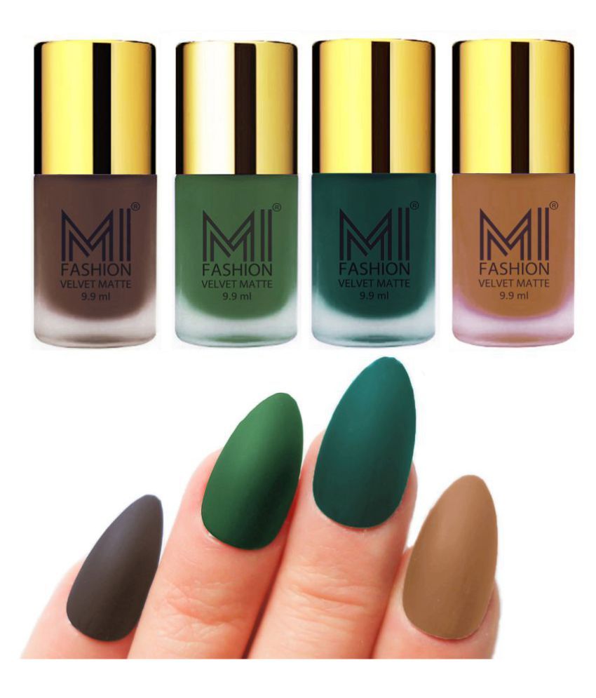     			MI FASHION Matte Nail Paint Set Combo Green Nail Polish Dark Green,Nude Coffee Matte Pack of 4 40 mL