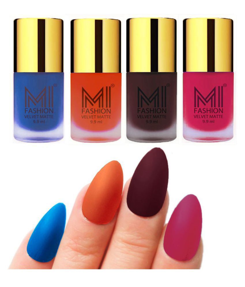     			MI FASHION Matte Nail Paint Set Combo Orange Nail Polish Wine,Navy Blue Pink Matte Pack of 4 40 mL