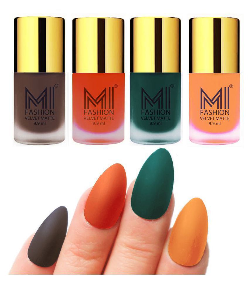     			MI FASHION Matte Nail Paint Set Combo Orange Nail Polish Coffee,Saffron Green Matte Pack of 4 40 mL