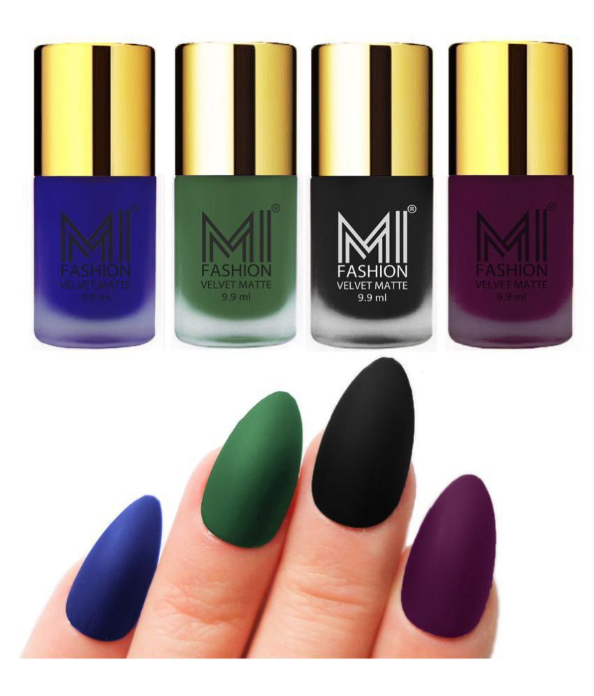     			MI FASHION Matte Nail Paint Set Combo Green Nail Polish Black,Royal Blue Purple Matte Pack of 4 40 mL