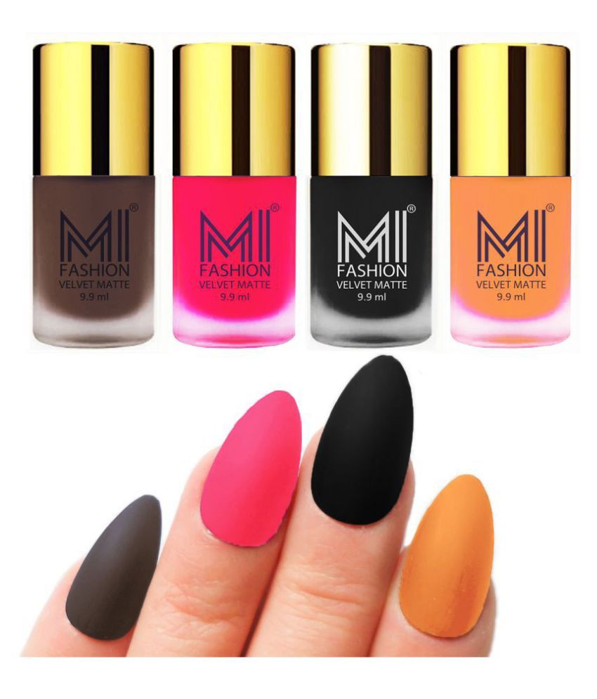     			MI FASHION Matte Nail Paint Set Combo Pink Nail Polish Coffee,Saffron Black Matte Pack of 4 40 mL