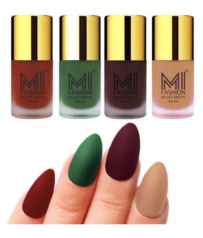     			MI FASHION Matte Nail Paint Set Combo Green Nail Polish Wine,Cherry Nude Matte Pack of 4 40 mL