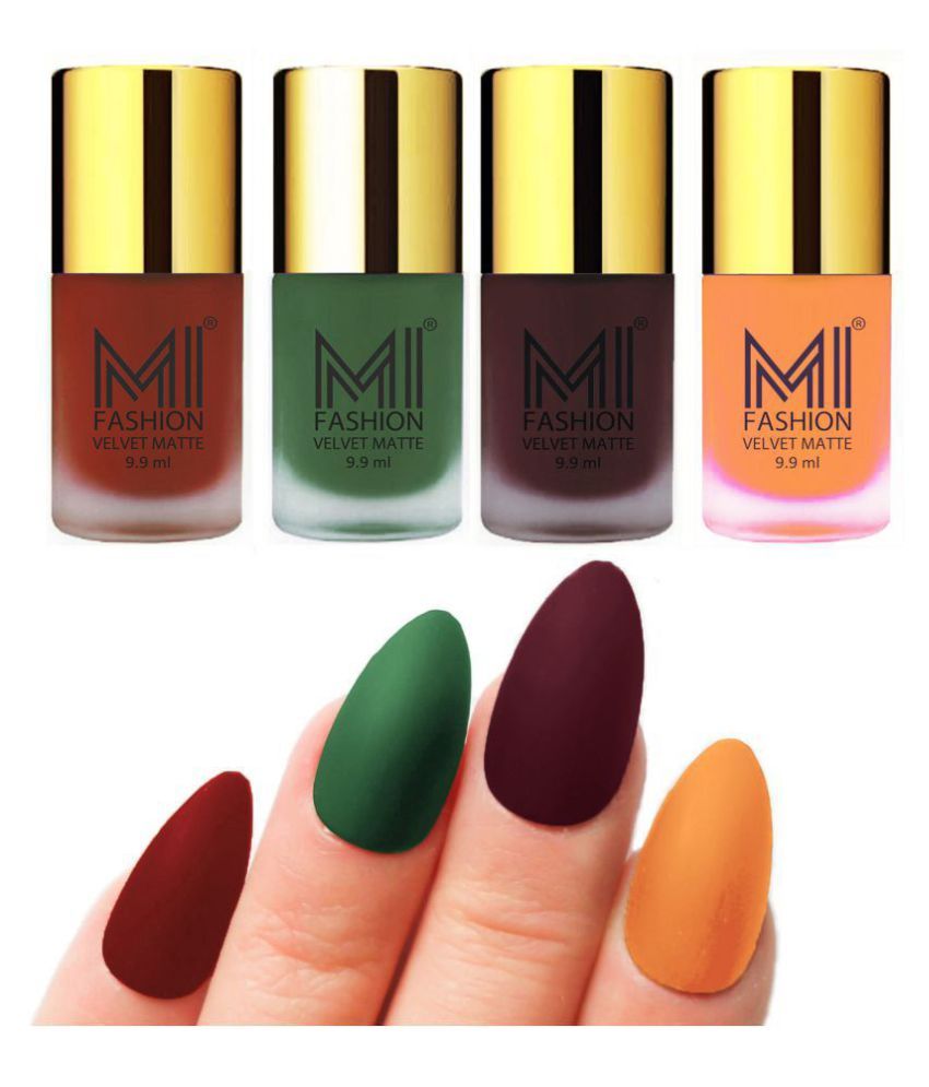     			MI FASHION Matte Nail Paint Set Combo Green Nail Polish Cherry,Saffron Wine Matte Pack of 4 40 mL