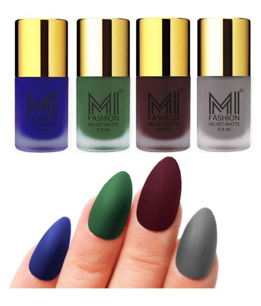     			MI FASHION Matte Nail Paint Set Combo Green Nail Polish Wine,Royal Blue Grey Matte Pack of 4 40 mL