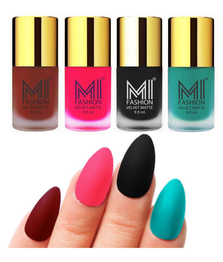     			MI FASHION Matte Nail Paint Set Combo Pink Nail Polish Red,Sky Blue Black Matte Pack of 4 40 mL