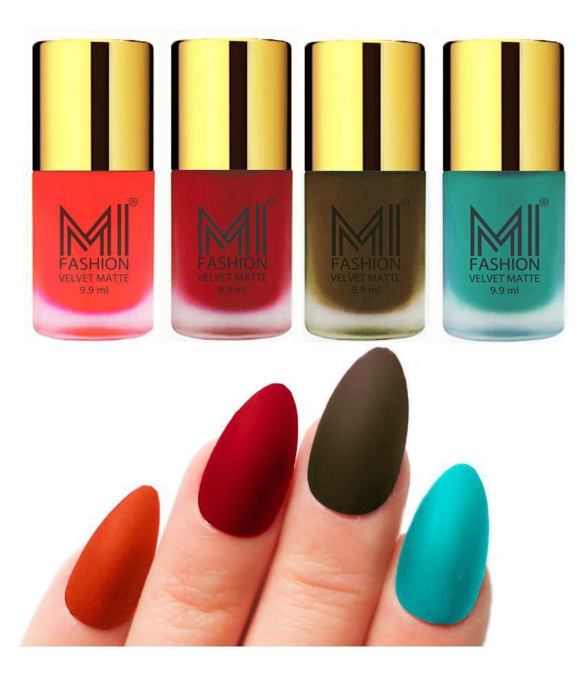     			MI FASHION Matte Nail Paint Set Combo Red Nail Polish Olive Brown,Orange Sky Blue Matte Pack of 4 40 mL