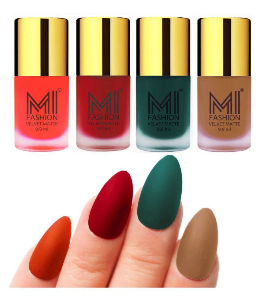     			MI FASHION Matte Nail Paint Set Combo Red Nail Polish Orange,Nude Green Matte Pack of 4 40 mL