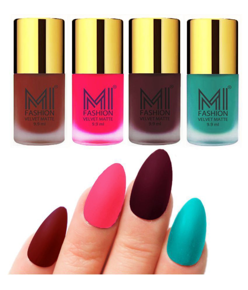     			MI FASHION Matte Nail Paint Set Combo Pink Nail Polish Red Wine,Sky Blue Red Matte Pack of 4 40 mL