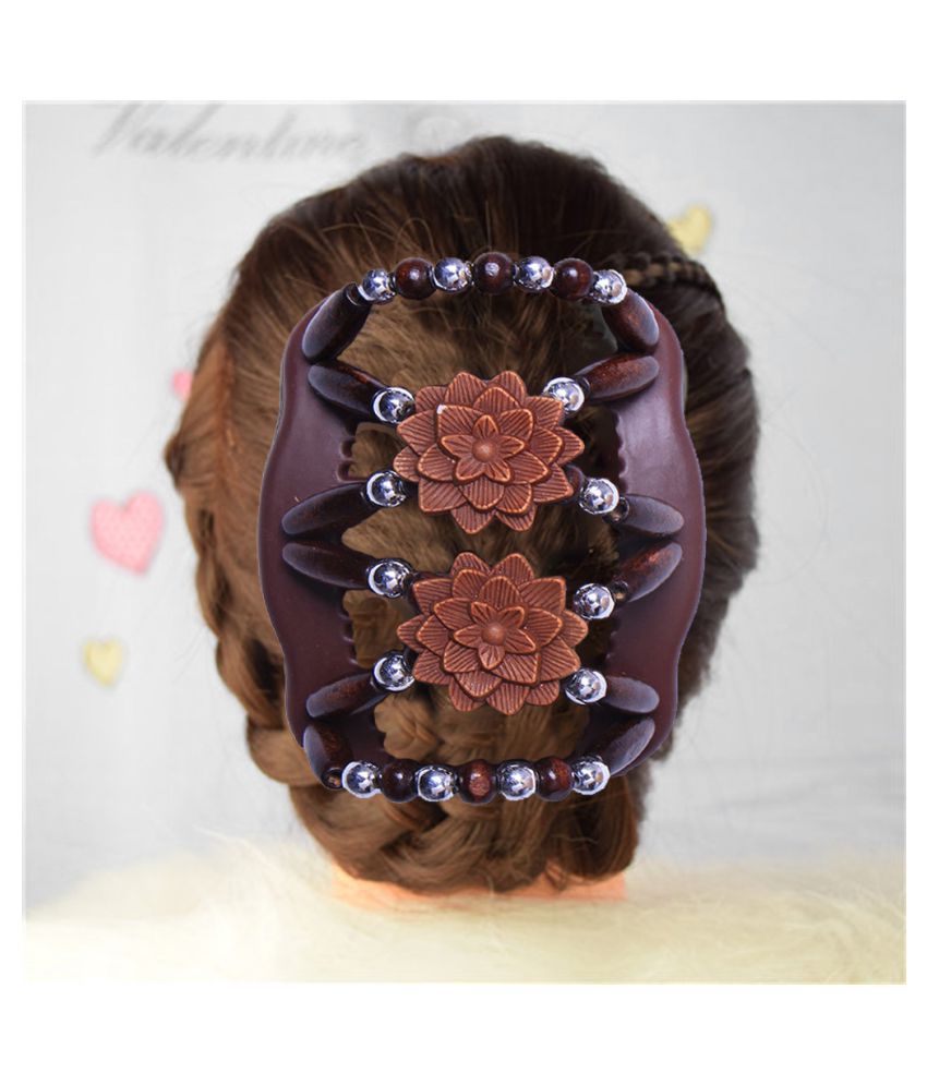 1 Pc Brown Color Retro Magic Beads Double Hair Comb Clip Stretchy Hair  Combs (Big Flower): Buy Online at Low Price in India - Snapdeal