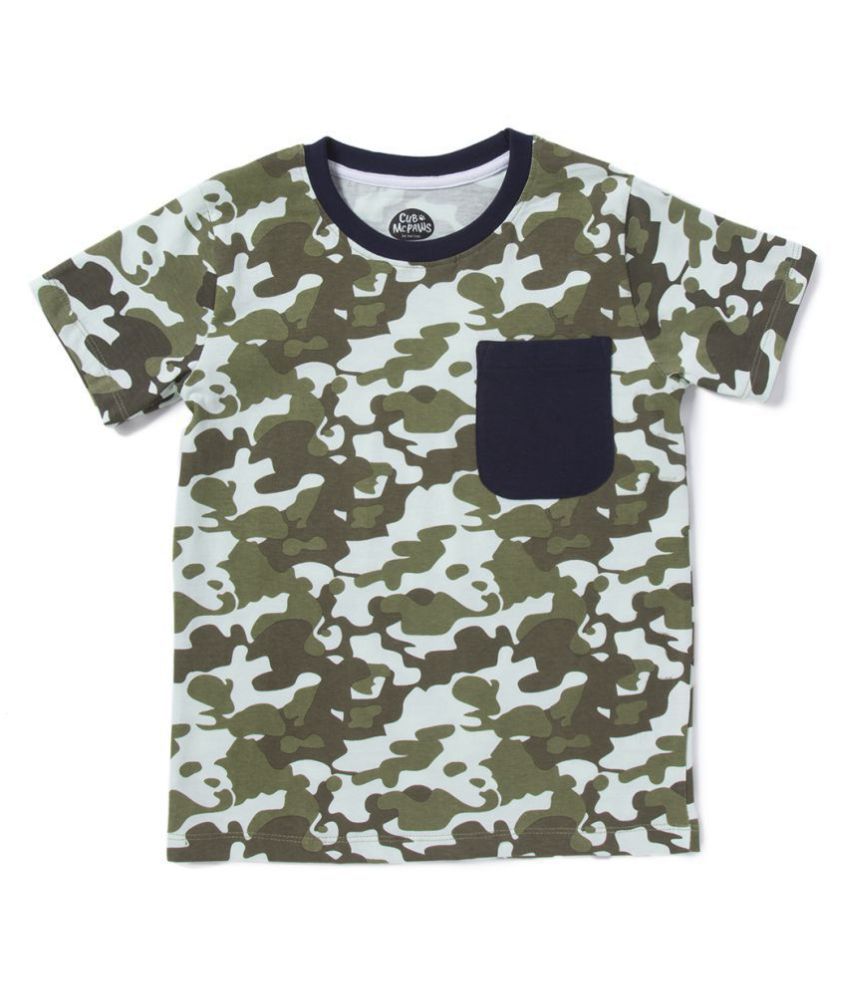 Cub McPaws Boys Tshirt, Camouflage Print, Green, Cotton, 4-12 Years
