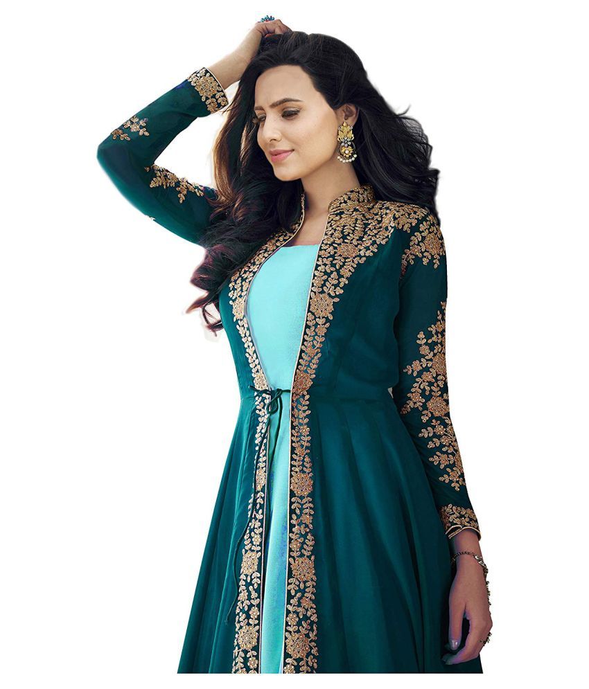 designer turquoise georgette floor length anarkali suit