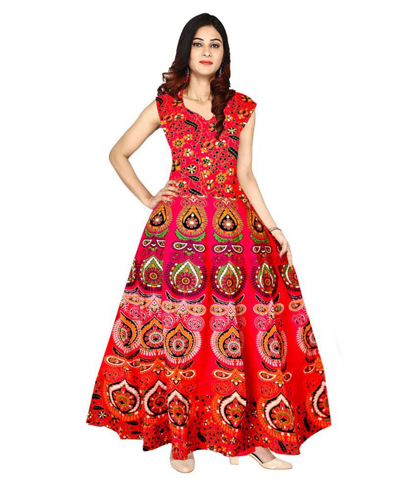 KHUSHI PRINT Cotton Red Fit And Flare Dress - Buy KHUSHI PRINT Cotton ...