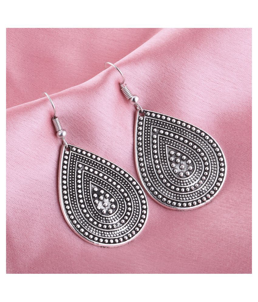     			Silver Shine Charming Round Silver Ethnic Dropets Leaf Shape Oxidized Earring For Girls And Women