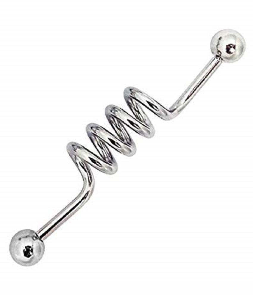14 Gauge ~ 1.2mm Double Ball Twisted Ear Industrial Barbell Silver Color Piercing Ear Stud- 1pc