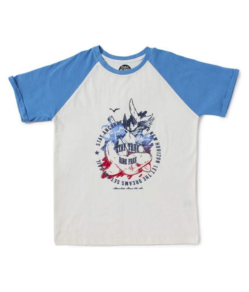     			Cub McPaws Boys Tshirt, 100% Cotton, White with Blue Raglan Sleeve, 4 to 12 Years