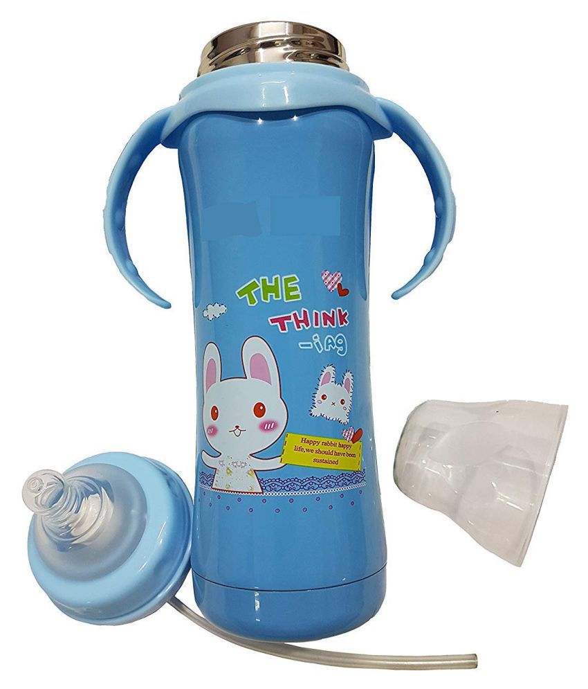 Thermal Insulation Stainless Steel Newborn Baby Milk Feeding Bottle 240 ML (3IN1) with Handle (Blue_Multi)