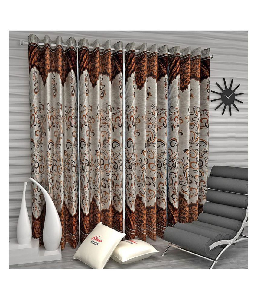 Home Sizzler Set of 4 Door Semi-Transparent Eyelet Polyester Curtains Brown