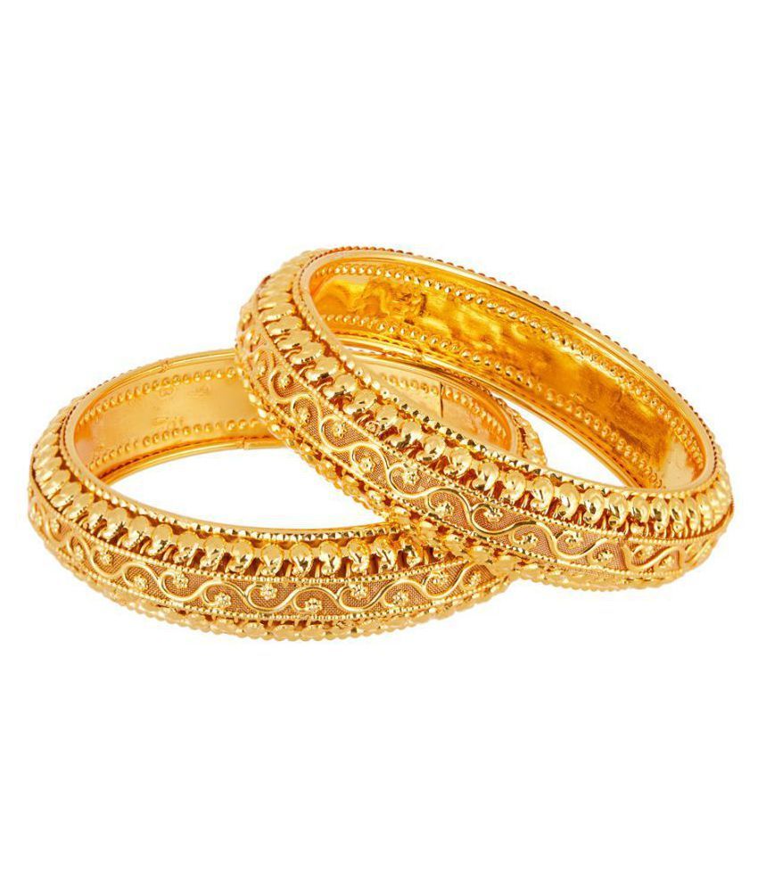 Zeneme Royal Style Broad Gold Plated Antique Bangles Jewellery Set of 2 ...