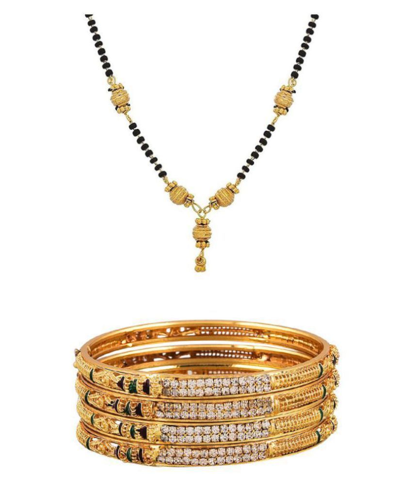     			Zeneme Party Wear Gold Plated Bangle Set With Fancy Mangalsutra Free