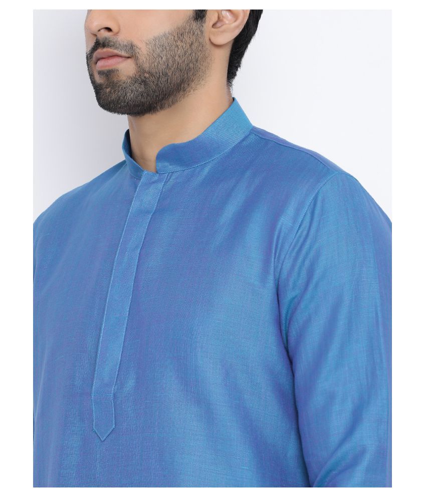 Namaskar Blue Cotton Kurta Pyjama Set - Buy Namaskar Blue Cotton Kurta ...