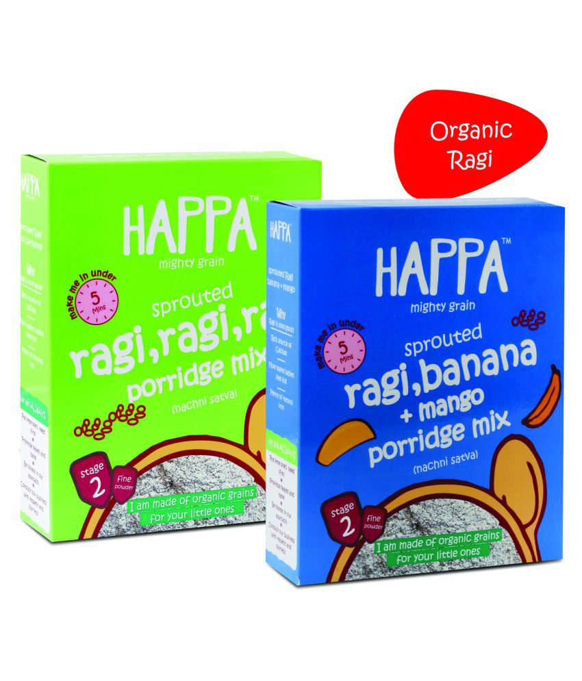 Happa Only Ragi & Ragi Banana Mango Porridge Infant Cereal for 6 Months + ( 400 gm ) Pack of 2