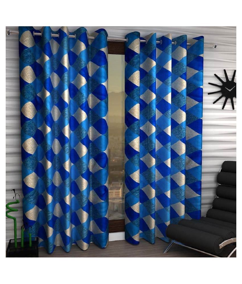     			Tanishka Fabs Semi-Transparent Curtain 9 ft ( Pack of 2 ) - Blue