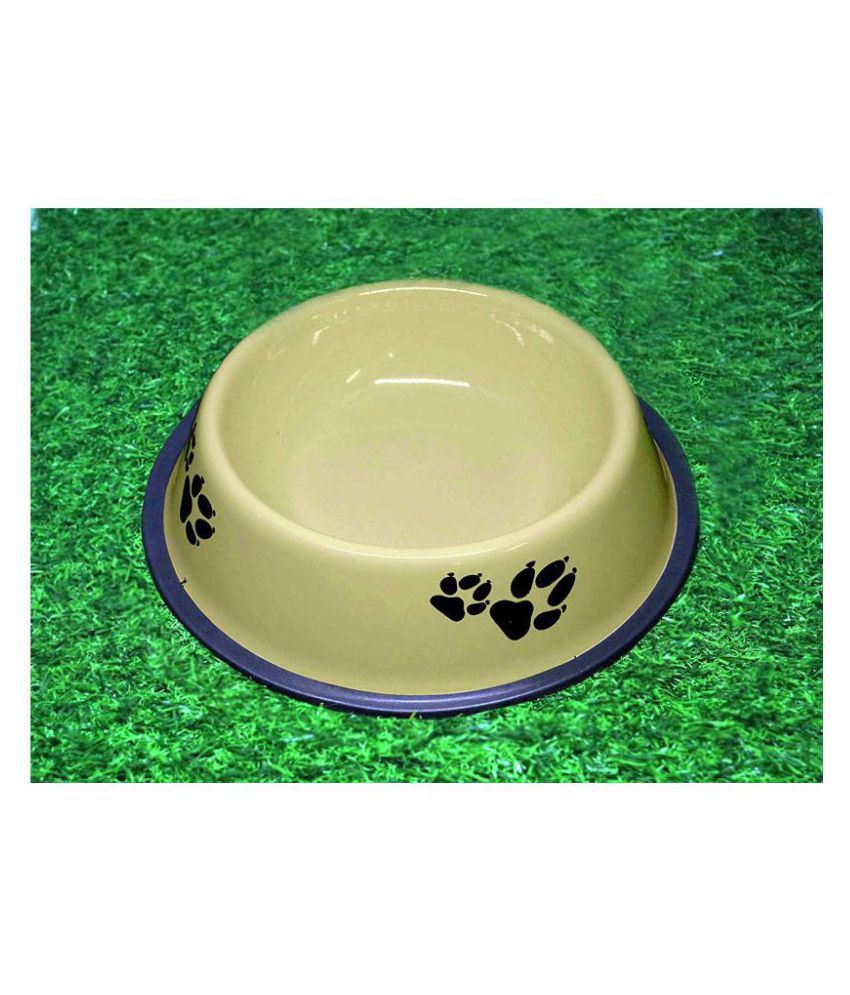 YUTIRITI 1 Piece Stainless Steel Antiskid Pet/Dog Feeding Bowl for Water & Food - 22 cm, Cream