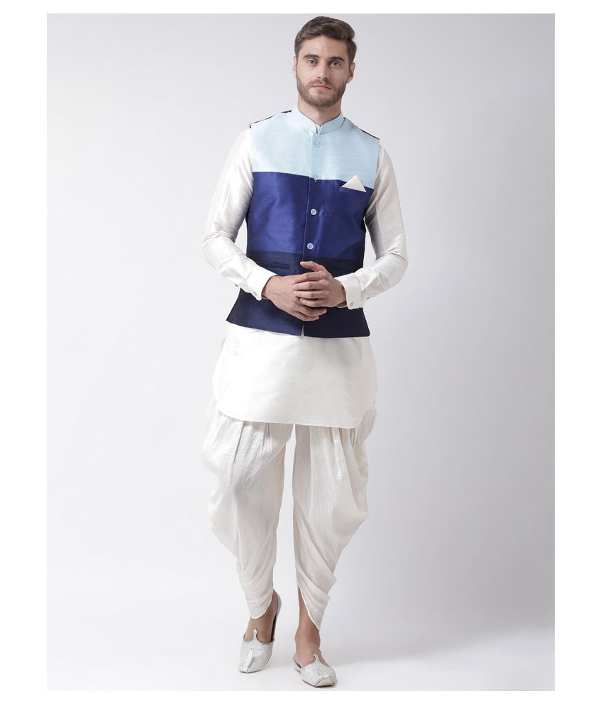     			Deyann Blue Silk Blend Kurta Pyjama Set