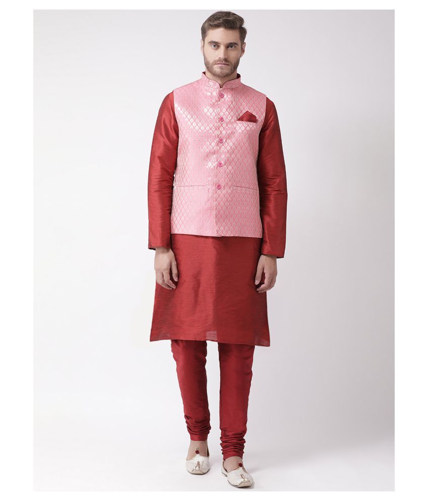     			Deyann Pink Silk Blend Kurta Pyjama Set