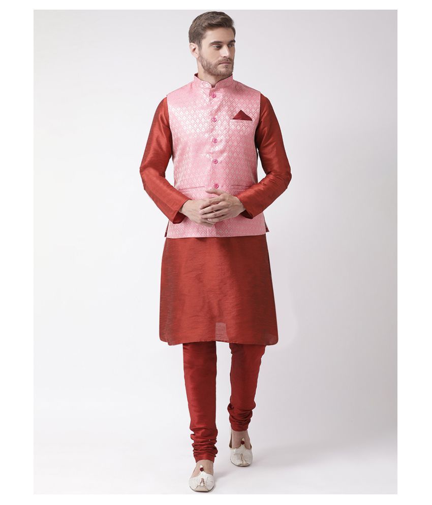     			Deyann Pink Silk Blend Kurta Pyjama Set