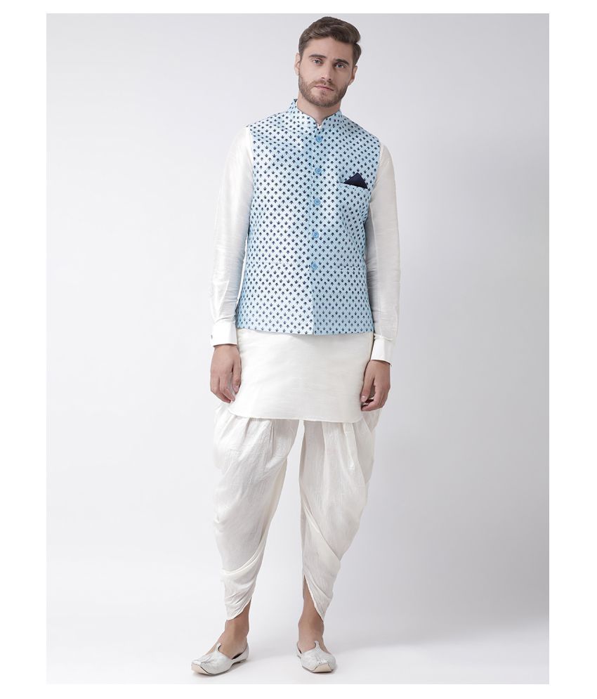     			Deyann Sky Blue Silk Blend Kurta Pyjama Set