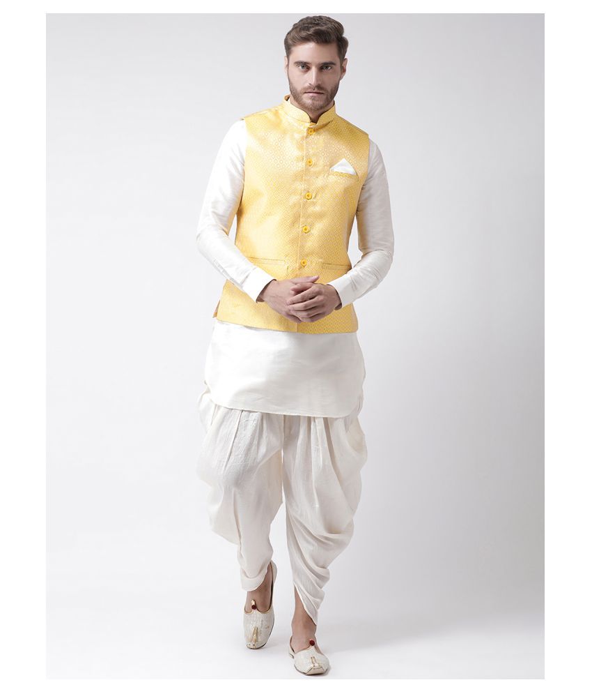     			Deyann Yellow Silk Blend Kurta Pyjama Set