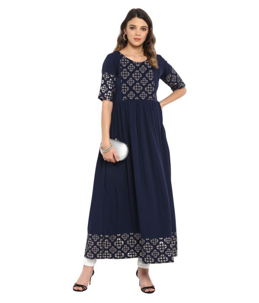     			Janasya - Blue Crepe Women's Flared Kurti ( Pack of 1 )