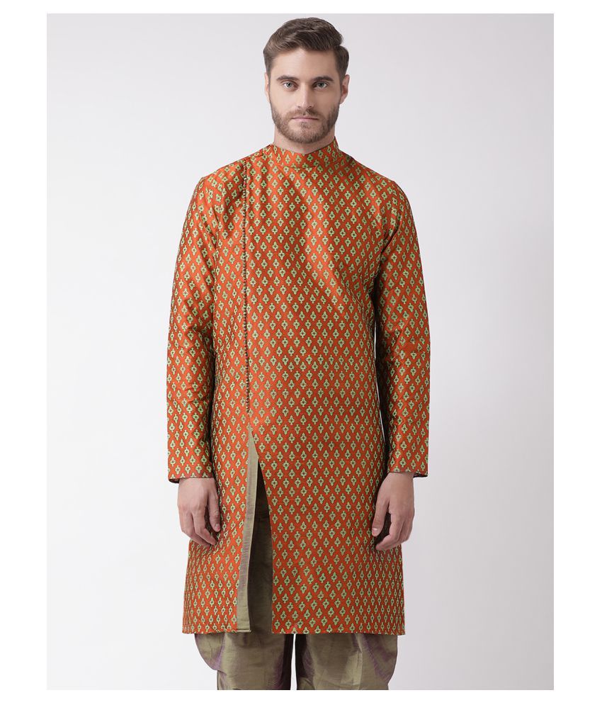     			Deyann Orange Silk Blend Kurta Pyjama Set